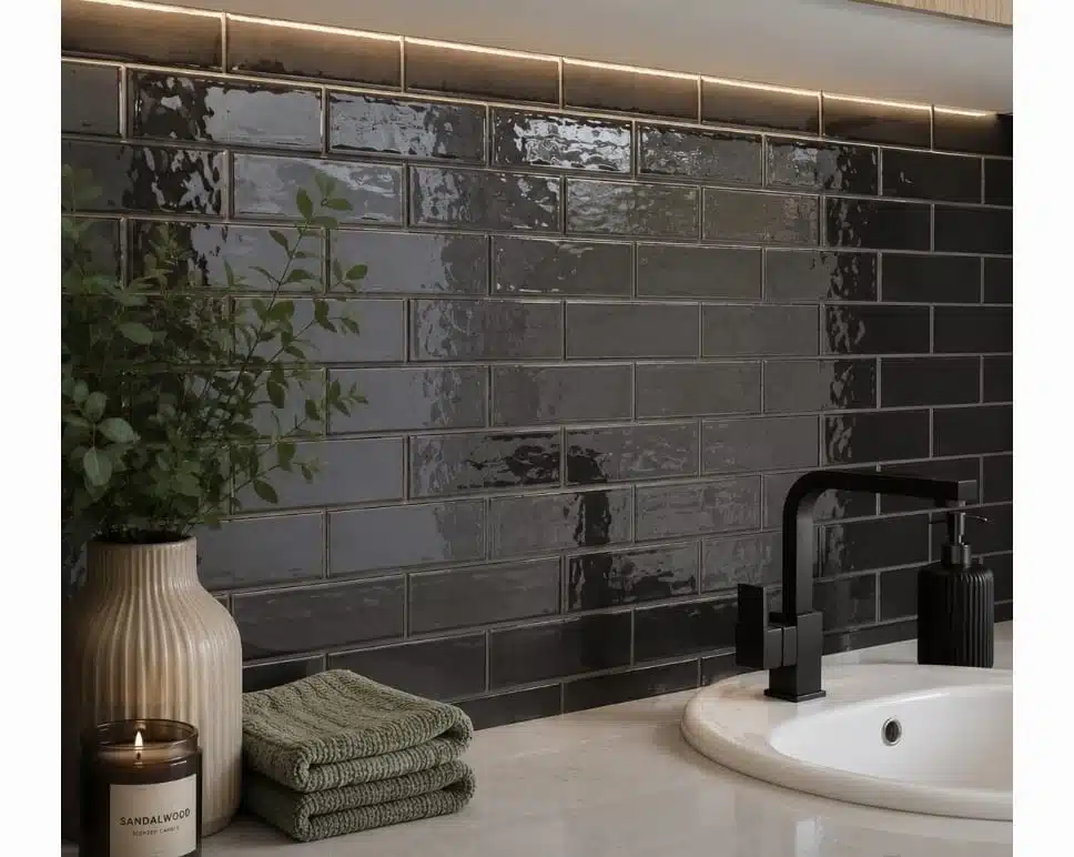 Gloss black subway tiles