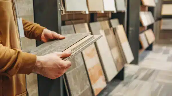 Customer comparing tile samples