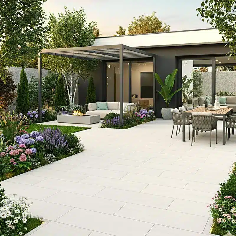 Outdoor tiled entertaining area