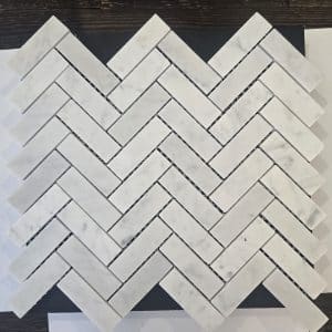 287×317mm Honed Carrara Marble Herringbone Mosaic Tile