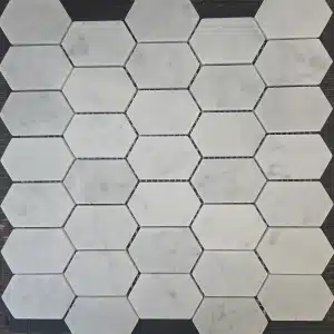 300×305mm Honed Carrara Marble Long Hexagon Mosaic Tile