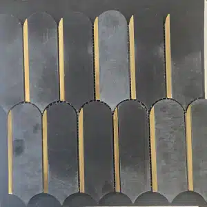 235×285mm Honed Nero Marquina Marble Long Fan & Steel Mosaic Tile