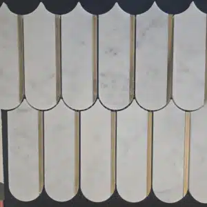 265×310mm Honed Carrara Marble Long Fan & Steel Mosaic Tile